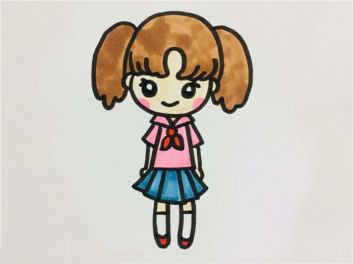 双马尾辫小女孩简笔画步骤图片