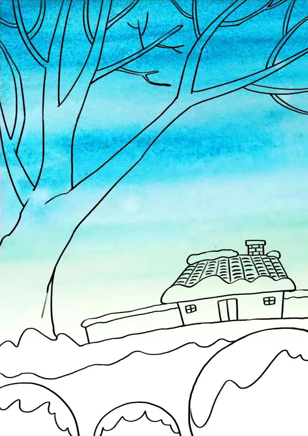 冬天题材少儿美术课程《冬日小景》