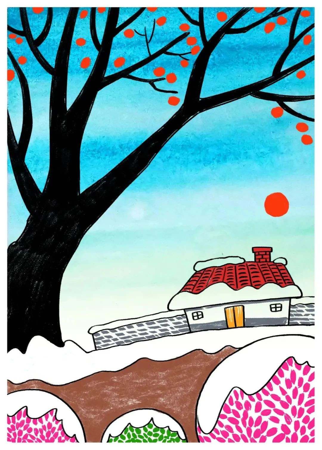 冬天题材少儿美术课程《冬日小景》