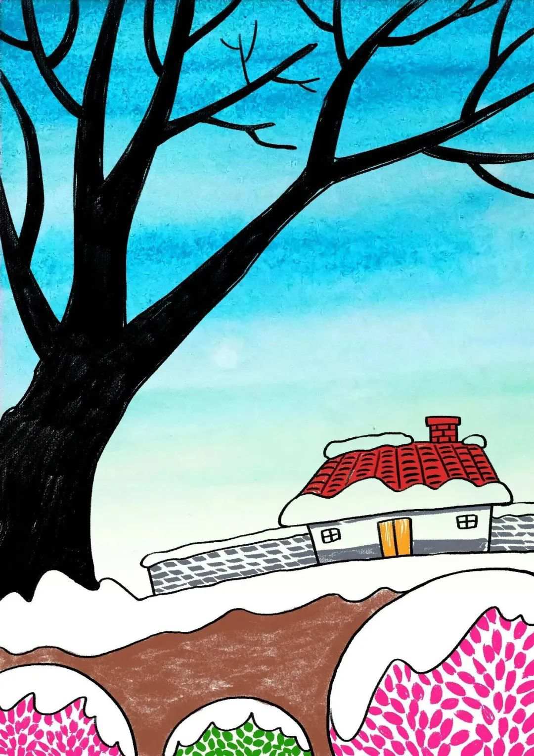 冬天题材少儿美术课程《冬日小景》