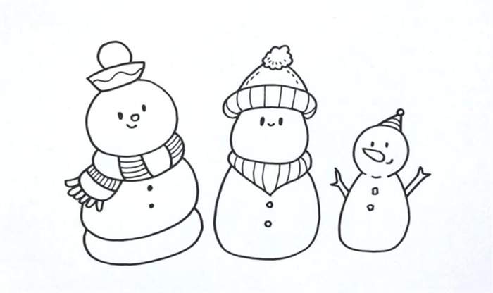 3个雪人简笔画图片教程