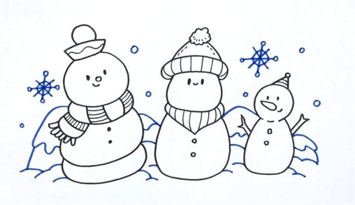3个雪人简笔画图片教程