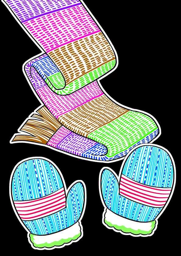 冬天题材少儿美术课程《鲜艳的围脖》