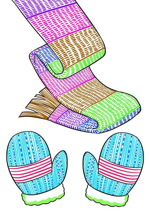 冬天题材少儿美术课程《鲜艳的围脖》