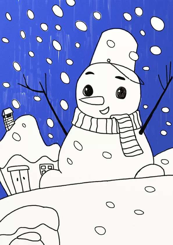 冬天少儿美术课程《夜空下的小雪人》