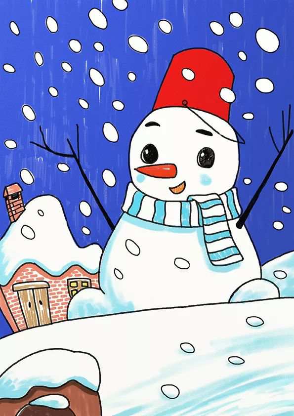 冬天少儿美术课程《夜空下的小雪人》