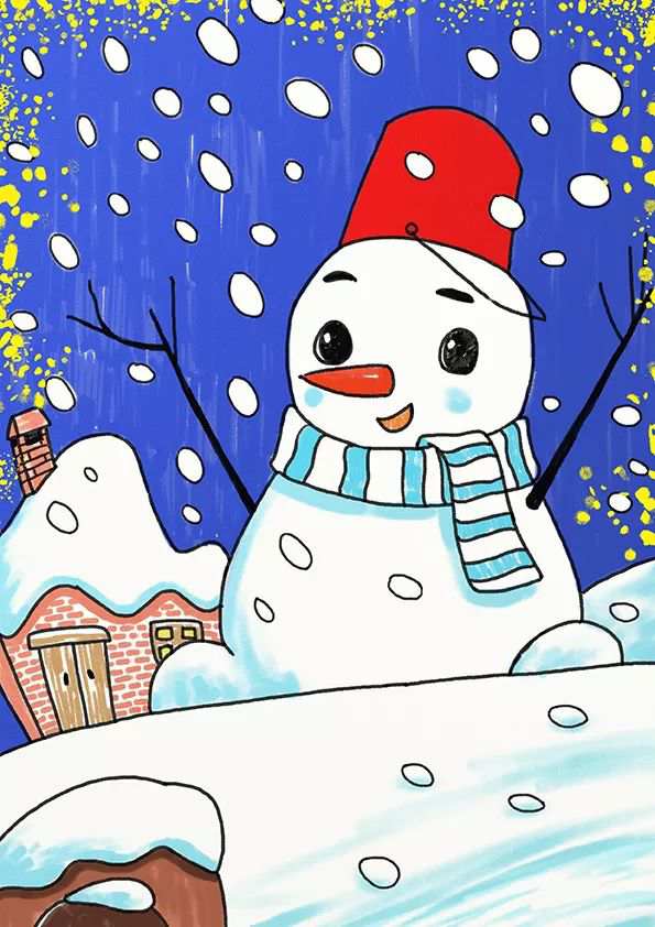 冬天少儿美术课程《夜空下的小雪人》