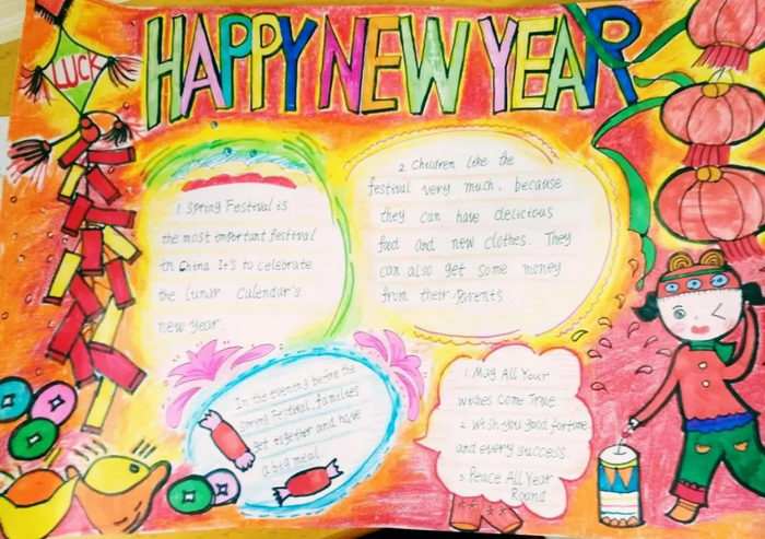 五年级新年快乐英语手抄报图片简单又漂亮