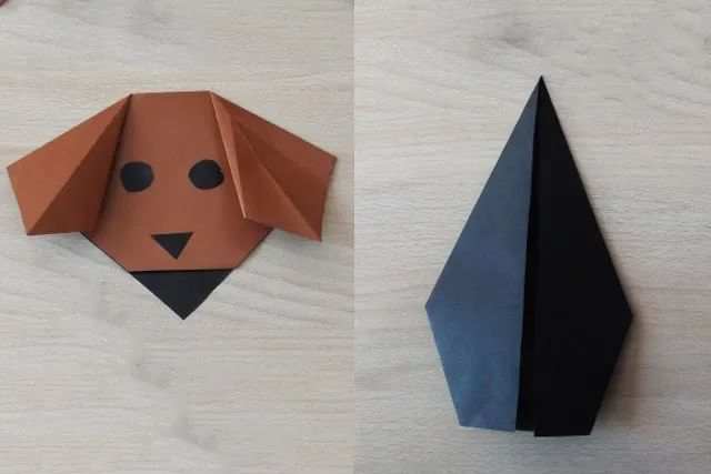 幼儿折纸手工简单小动物：怎么折纸坐着的小狗