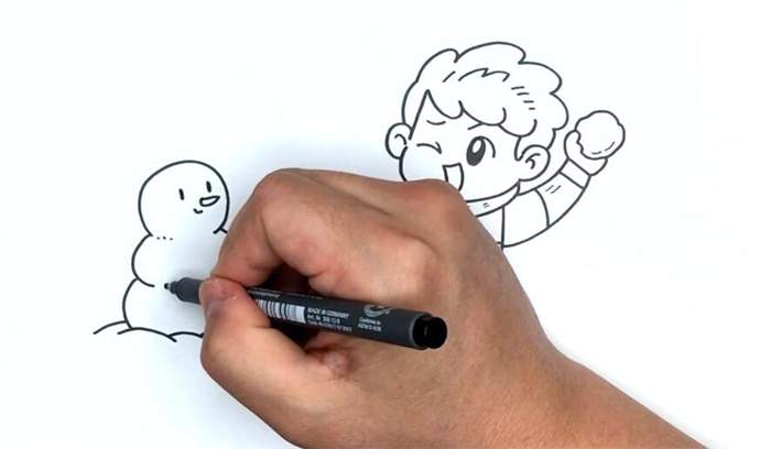 打雪仗简笔画图片教程