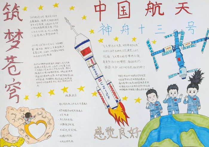 遨游太空追梦而行手抄报