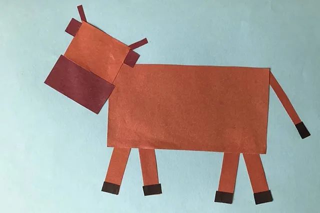 创意几何图形拼贴画：用矩形拼成一头牛(步骤图解)