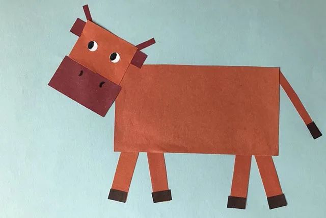 创意几何图形拼贴画：用矩形拼成一头牛(步骤图解)