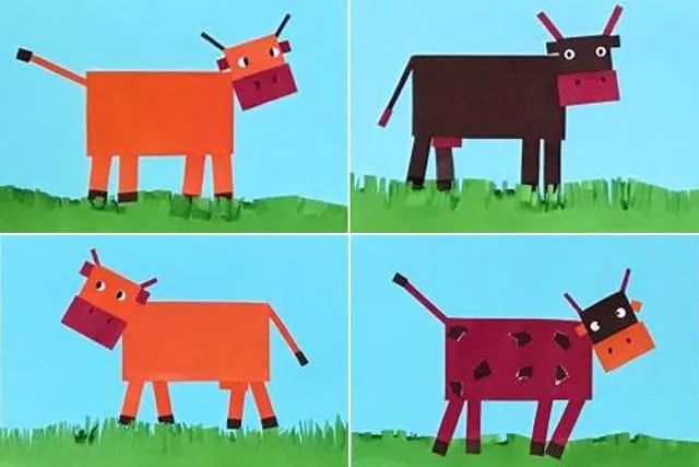 创意几何图形拼贴画：用矩形拼成一头牛(步骤图解)