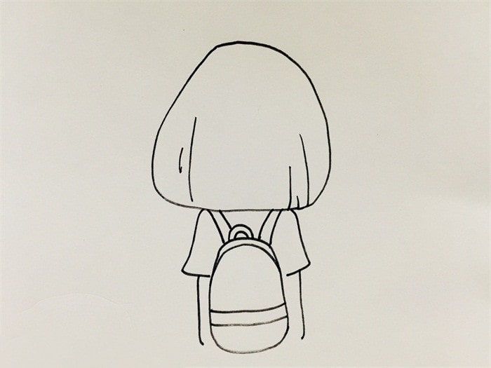 小女孩和猫背影简笔画教程图片