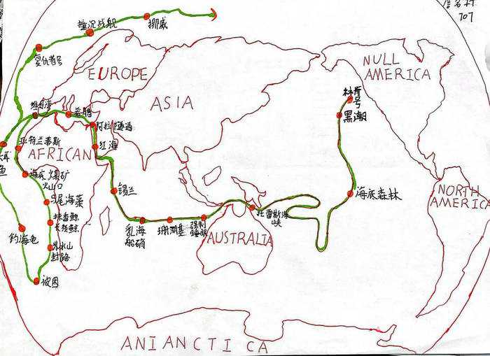 海底两万里简单航线图手抄报
