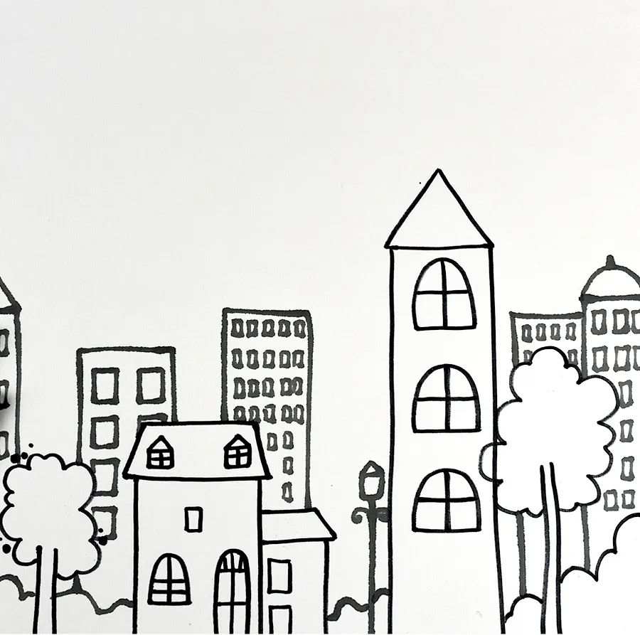 油画棒作品：烟花下的城市