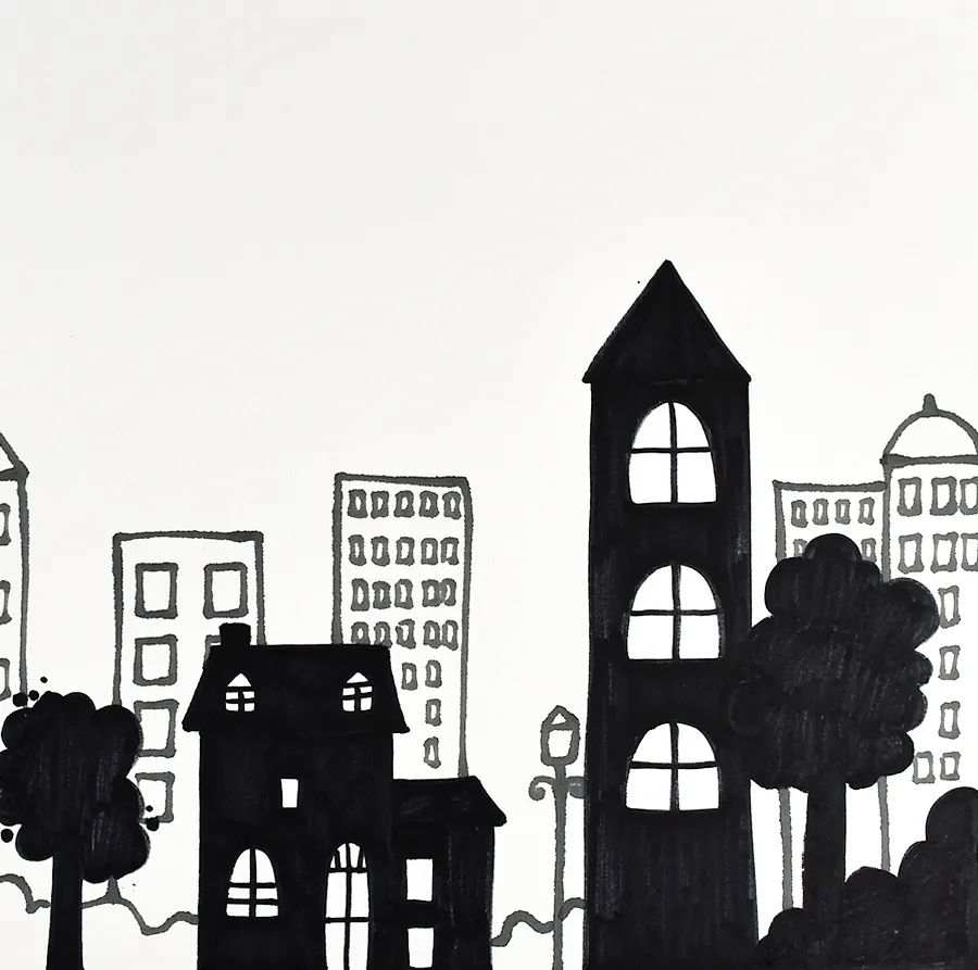 油画棒作品：烟花下的城市