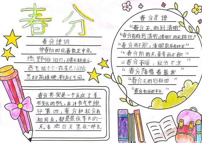 二十四节气之春分手抄报图片及内容
