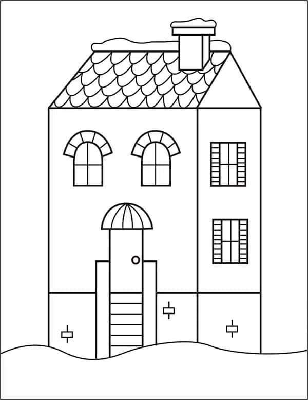 冬天雪里的房屋简笔画