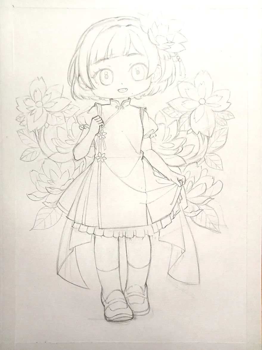 少儿美术课程：可爱的卡通小女孩简笔画