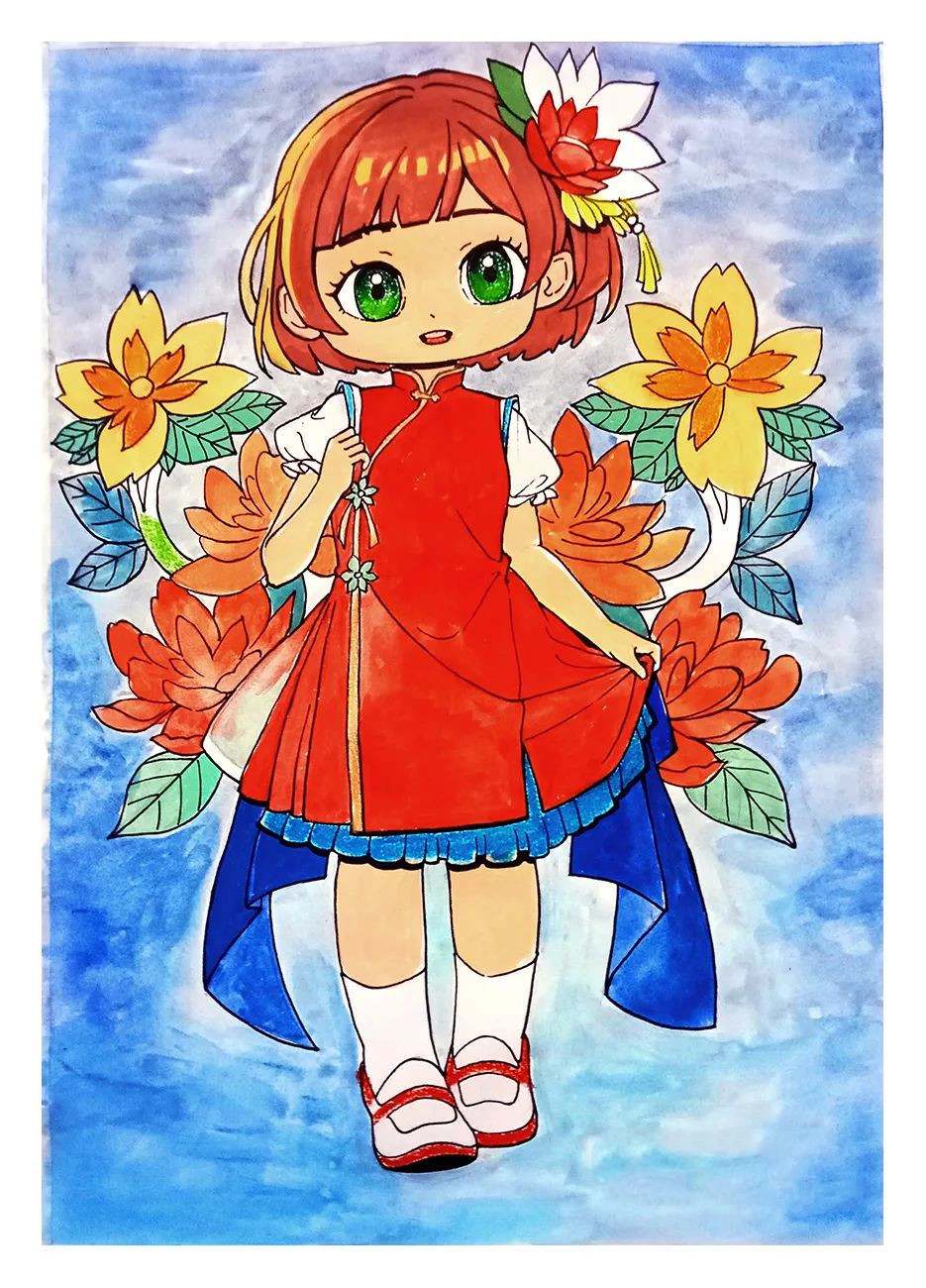 少儿美术课程：可爱的卡通小女孩简笔画