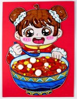 腊八节创意美术《小孩抱着腊八粥》