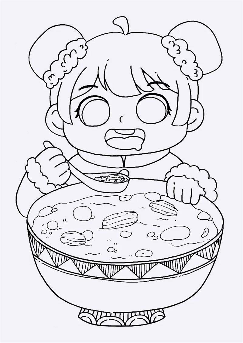 腊八节创意美术《小孩抱着腊八粥》