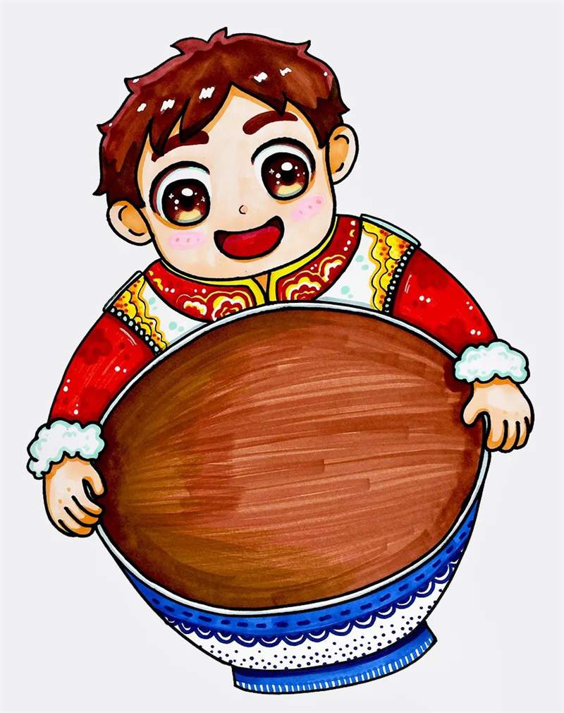 腊八节创意美术《小孩抱着腊八粥》