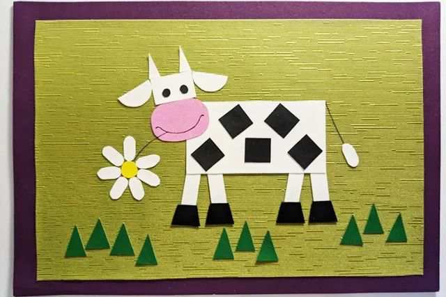 创意几何图形拼贴画：制作拼贴画快乐的奶牛(步骤图解)