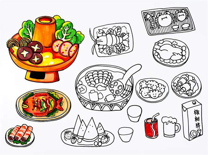 春节主题创意美术儿童画《春节传统习俗之年夜饭》