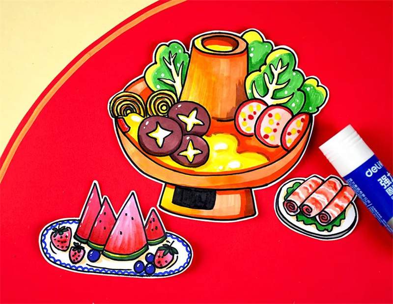 春节主题创意美术儿童画《春节传统习俗之年夜饭》