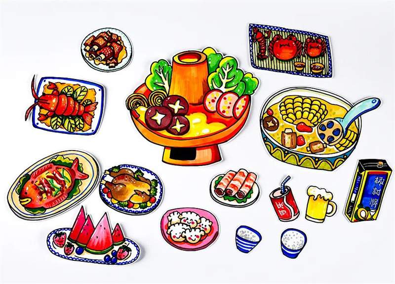 春节主题创意美术儿童画《春节传统习俗之年夜饭》