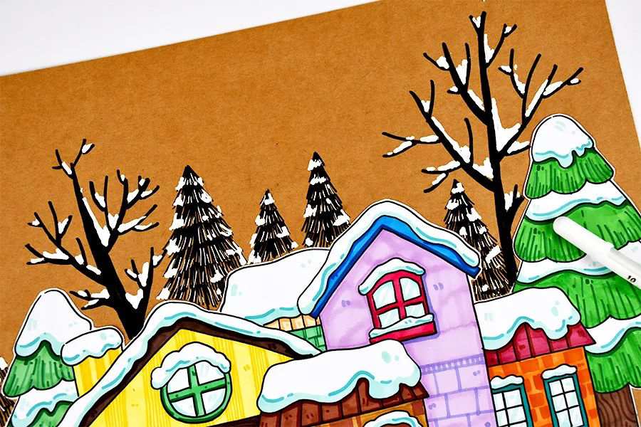 冬天的乡村房屋雪景图片简笔画