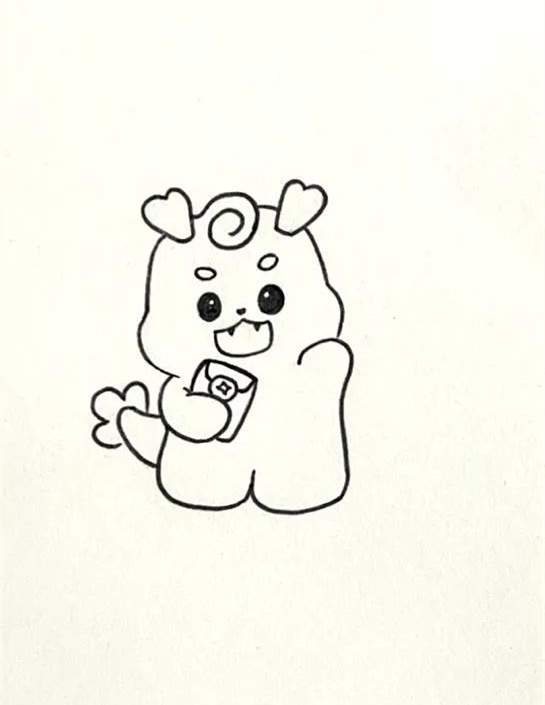 2024新年小龙拿着红包简笔画教程，龙年暴富