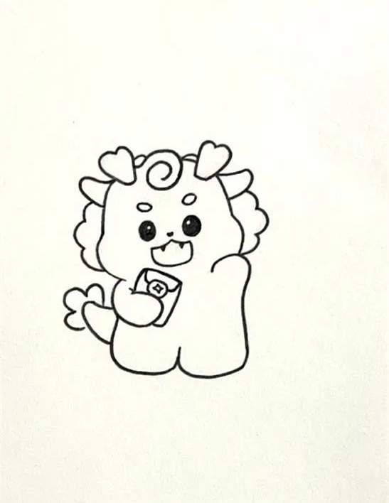 2024新年小龙拿着红包简笔画教程，龙年暴富