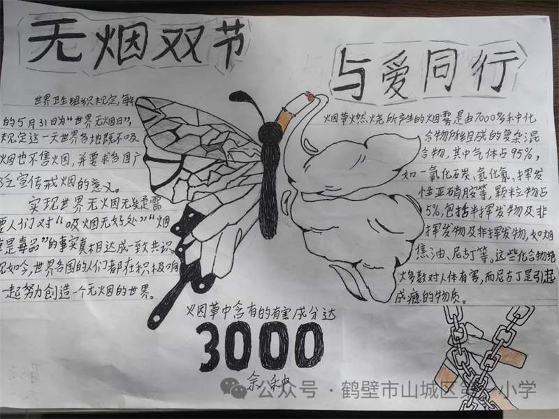 无烟佳节，与爱同行主题禁烟手抄报图片