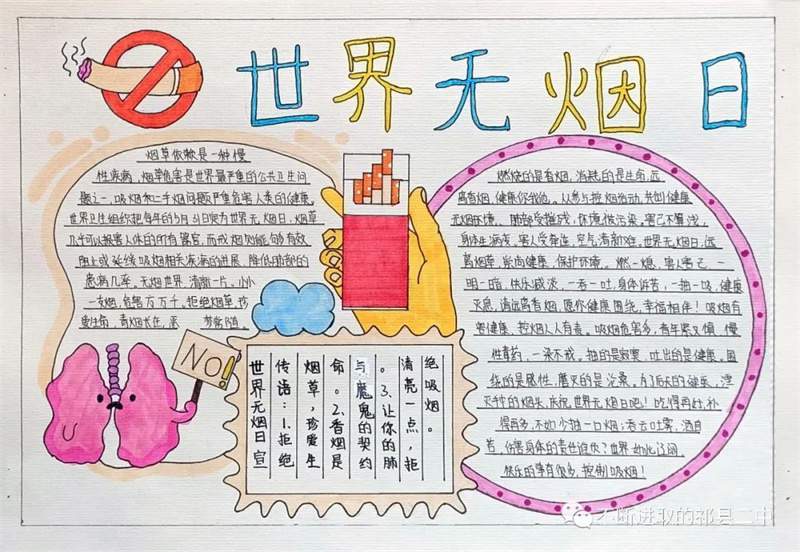 无烟佳节，与爱同行主题禁烟手抄报图片