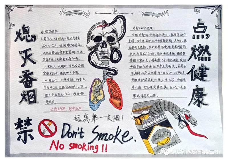 无烟佳节，与爱同行主题禁烟手抄报图片