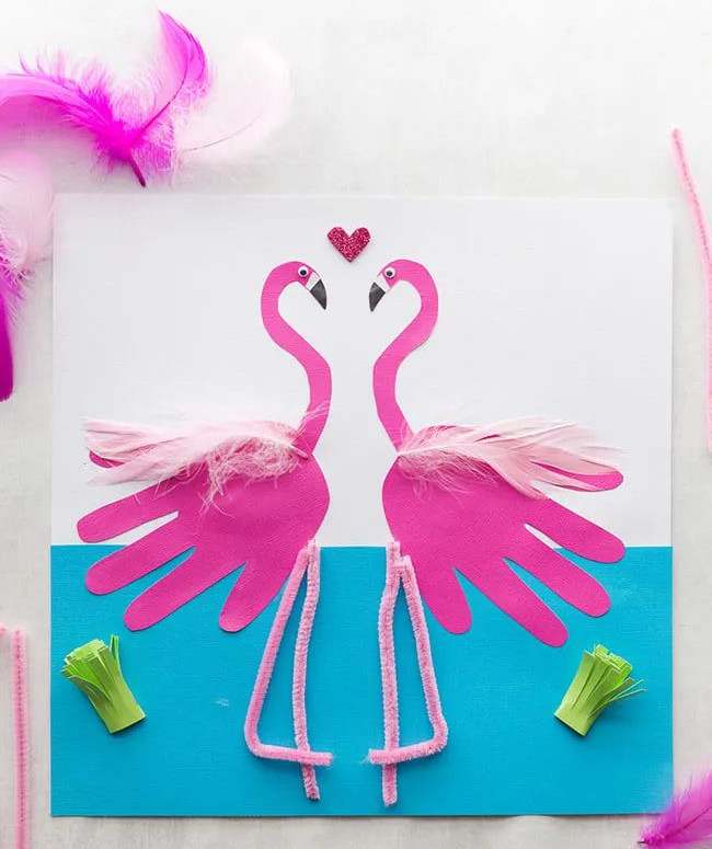 儿童创意手工制作《手印火烈鸟》