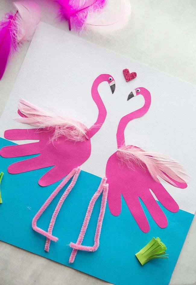 儿童创意手工制作《手印火烈鸟》