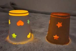 奶茶杯废物利用手工制作：漂亮的小夜灯(步骤图
