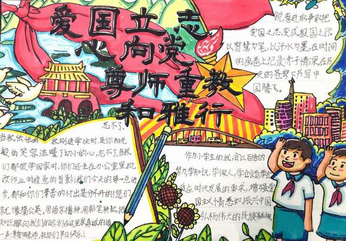 爱国立志心向党尊师守纪和雅行手抄报