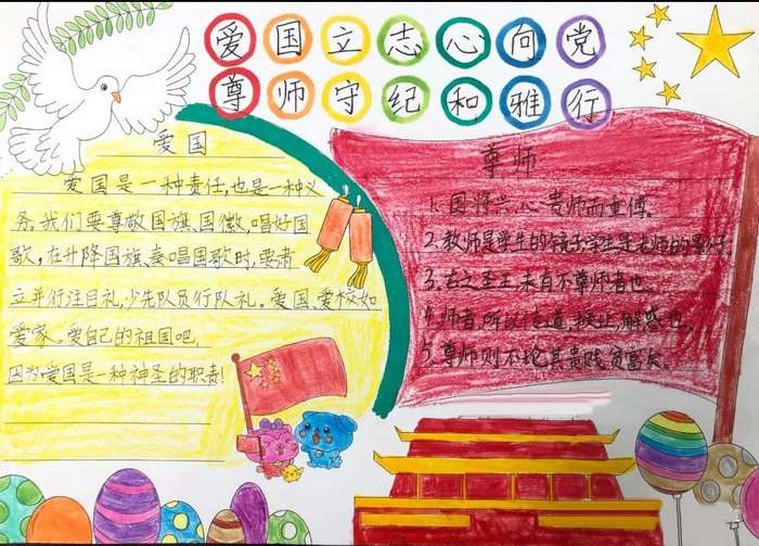 爱国立志心向党尊师守纪和雅行手抄报