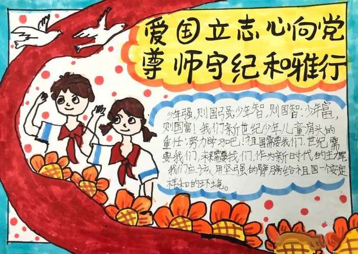 爱国立志心向党尊师守纪和雅行手抄报