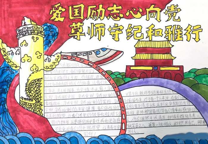 爱国立志心向党尊师守纪和雅行手抄报