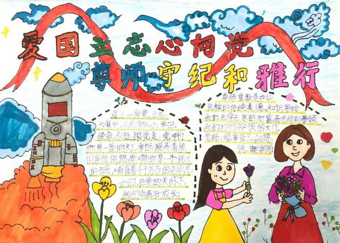 爱国立志心向党尊师守纪和雅行手抄报
