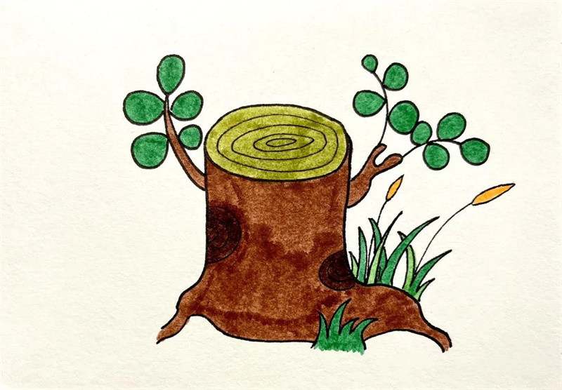 生机勃勃的树桩简笔画图片教程