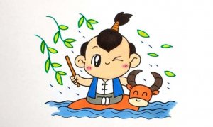 儿童简笔画清明节：牧童骑黄牛