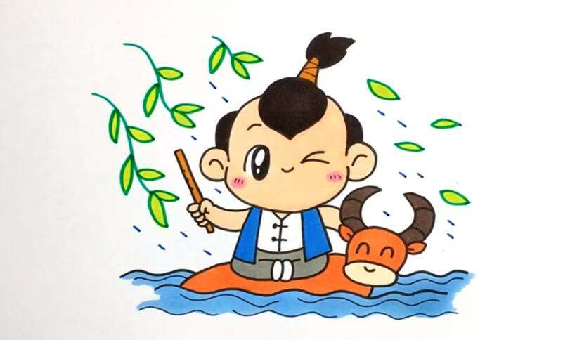 儿童简笔画清明节：牧童骑黄牛